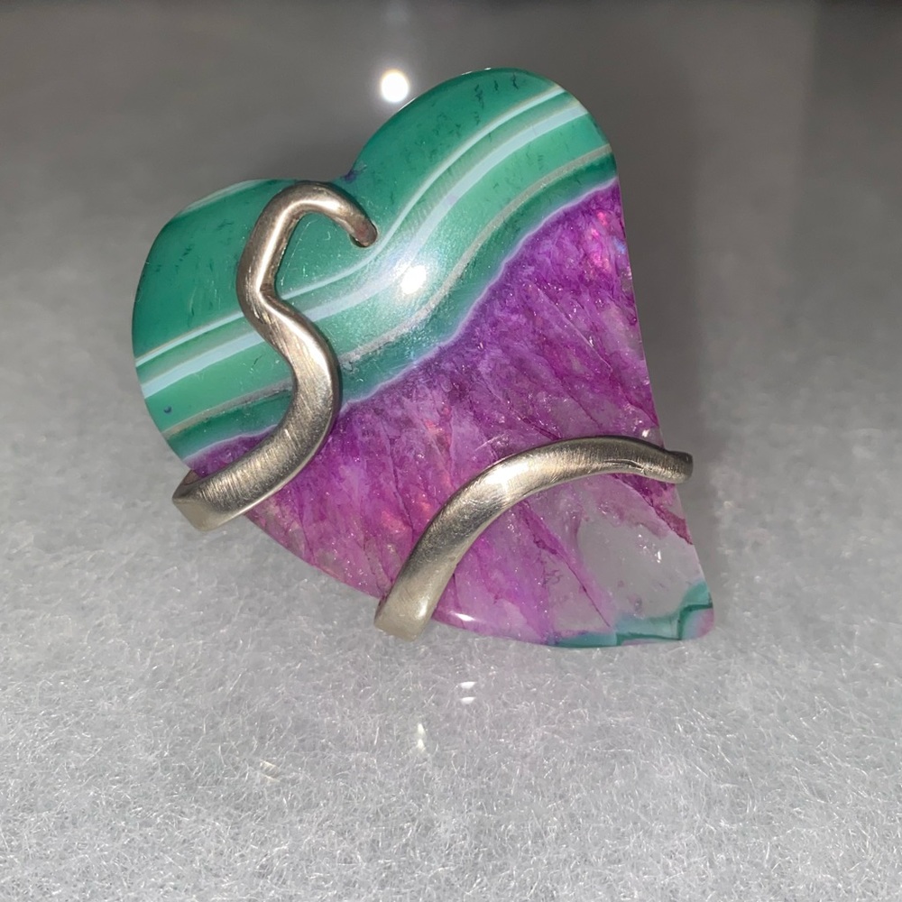 [SOLD] Large Silver Heart Stone Rings - Picture 3 of 6